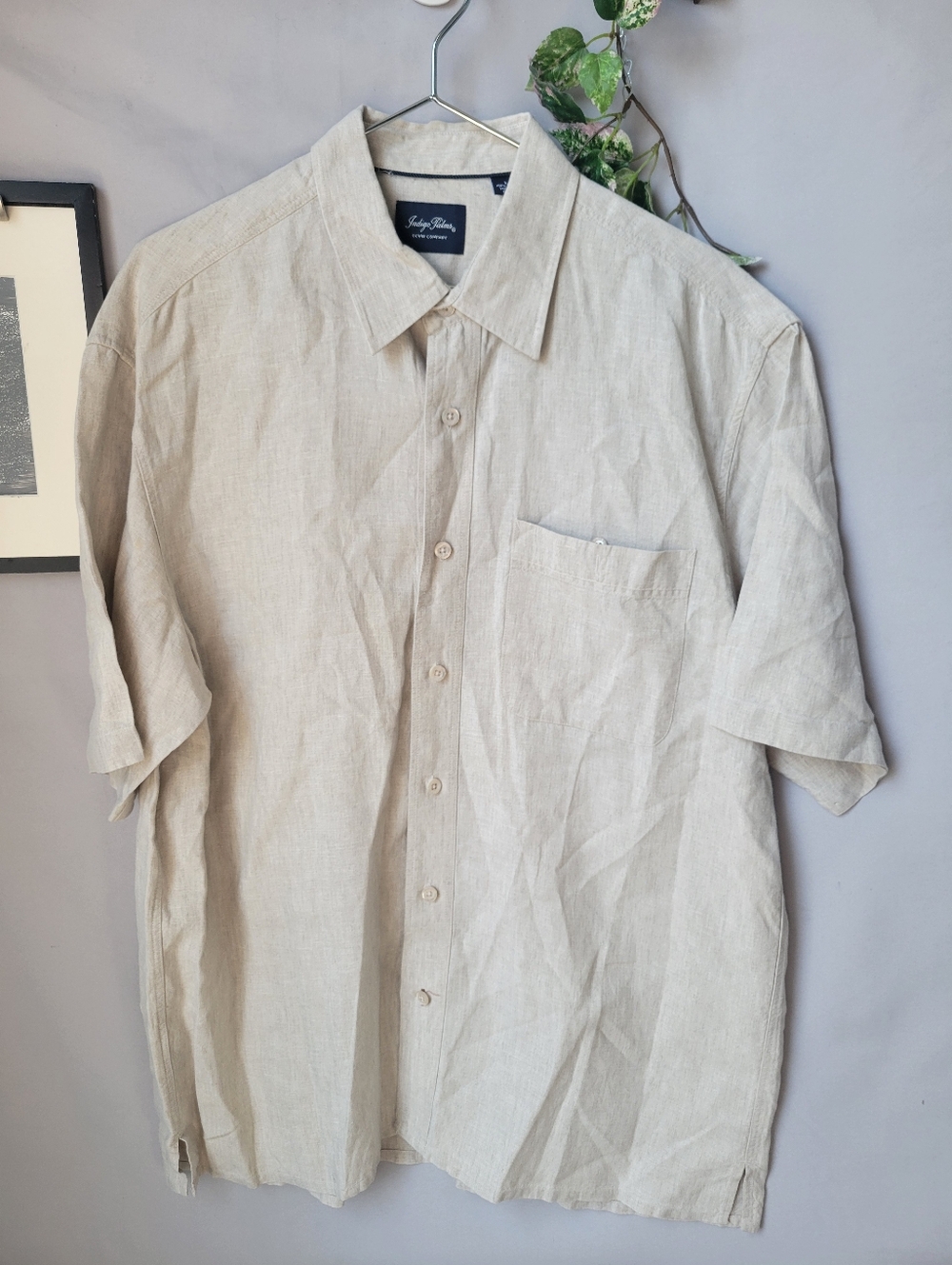 Indigo Palms Denim Company Men's Linen Short Sleeve Button Down Shirt Tan XL